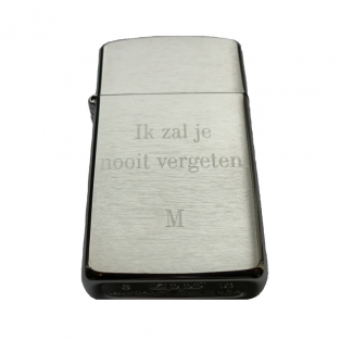 Zippo slim chroom brush finish inclusief graveren